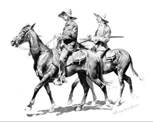 Image depicting two cowboys on horseback.