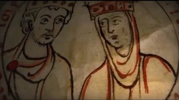 A drawing of a medieval couple.