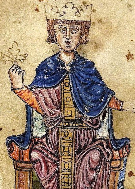 An image of a finely dressed medieval emperor.