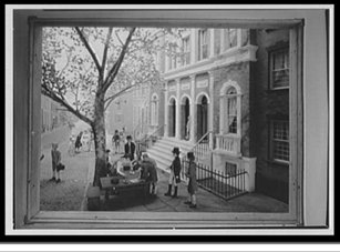 A photo of a museum diorama depicting gentlemen meeting beneath a Buttonwood tree.