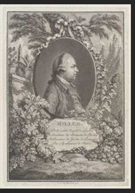 A bookplate illustration depicting in profile a distinguished gentleman of the 18th century.