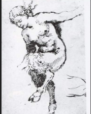 A sketch depicting a mythic creature featuring the upper body of a woman with the legs and cloven hoofs of a goat.