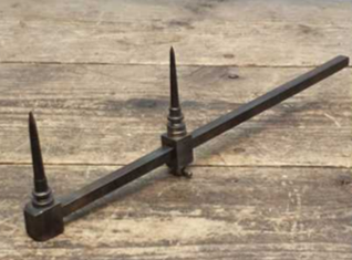 An ascribing instrument consisting of a rod with a perpendicular point fixed at one end and another that can be positioned along its reach.
