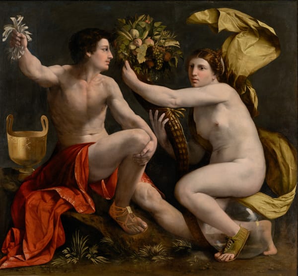 An Italian Renaissance painting depicting a scantily clad man and a naked woman.