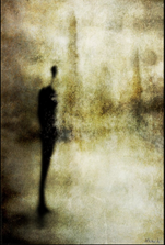 A modern impressionist painting featuring the figure of a man, with trees in the background