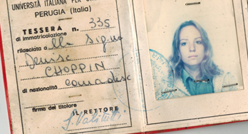 A photo of an Italian university identity document, with personal information on the left and student photo on the right.