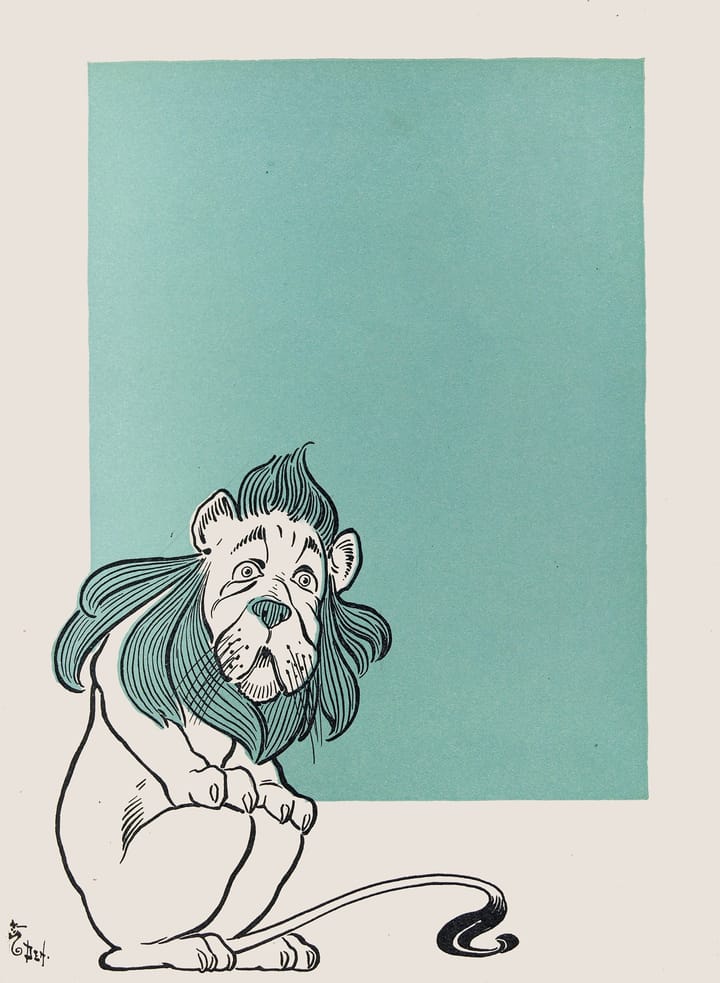 An artistic illustration of The Cowardly Lion from the Wizard of Oz.